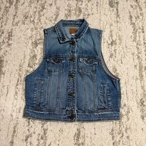 American Eagle Womens Denim Blue Jean Vest 100% Cotton Size L